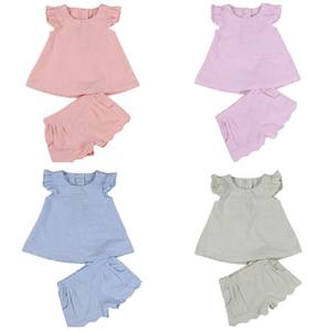 Nouvel ensemble de vêtements pour filles : débardeur à volants uni et short pour l'été - Product Image 1