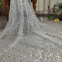 Tissu en tulle à paillettes argentées scintillantes de 185 g/m², tailles mélangées, tissu en filet à paillettes brillantes pour robe de mariée, costume de scène