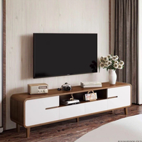Meuble TV en noyer de style Mid-Century, forme pilulière, coins arrondis, armoires à portes coulissantes, étagère ouverte, tiroirs, pieds coniques, pour la maison