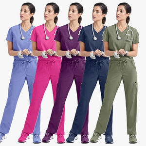 Women Scrub Set Short Sleeve V Neck Drawstring Pants Moisture Wicking Medical Uniforms For Nurses Hospital Workwear S XXL - Product Image 1