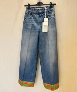 Jeans à jambe droite mi-taille pour femmes <span class=keywords><strong>avec</strong></span> broderie en coton - Pantalons amples décontractés extensibles à jambe large - Product Image 5