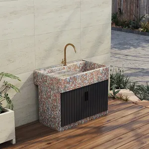 ガーデン & ランドリー用のエレガントな屋外大理石洗面台一体型洗面台