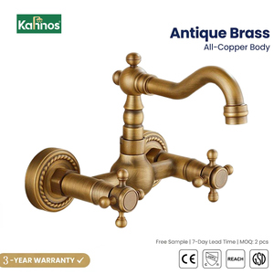 Wall Mounted Basin Faucet Antique Bronze Brass Short Bathroom Mixer Hot Cold Water Ceramic Valve Dual Handle European Style - Product Image 1