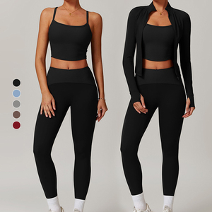 Ensemble <span class=keywords><strong>de</strong></span> yoga 4 pièces pour femme, taille haute, effet push-up, <span class=keywords><strong>tenue</strong></span> <span class=keywords><strong>de</strong></span> <span class=keywords><strong>sport</strong></span> <span class=keywords><strong>moulante</strong></span> couleur chair, respirante, à carreaux, avec taille élastique et bouton, pour activités <span class=keywords><strong>de</strong></span> plein air - Product Image 2