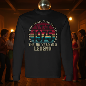 Chemise d'anniversaire vintage 1975 Legend 50 ans pour adulte, noire, petite taille, manches courtes, coton et polyester - Product Image 3