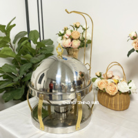 Set Perlengkapan Pemanas Makanan Chafing Dish Bulat Stainless Steel 8L untuk Perlengkapan Hotel, Prasmanan, Katering, dan Pernikahan