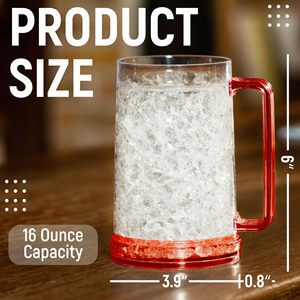 Lot de 4 tasses à bière en plastique à poignée colorée et texturée pour un design rouge vif/bleu/vert/orange - Product Image 3