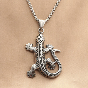 yunnique <b>Titanium</b> Steel Gecko Pendant Men's Stainless Steel Animal Necklace Punk Retro Style Fashion Jewelry Geometric Design - Product Image 1