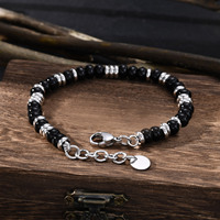 Bracelet perlé pour homme en onyx noir et œil de tigre, bijoux anti-ternissement, cadeaux, bracelet perlé fait main en acier inoxydable