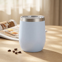 Verre à vin isotherme en acier inoxydable à double paroi avec logo personnalisé, sans pied, 12 oz, avec couvercle