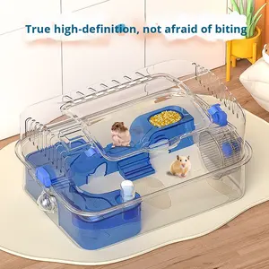 Cage à <span class=keywords><strong>hamster</strong></span> en plastique extra-large de luxe, entièrement transparente, design ours en soie dorée, style moderne, roue à courir détachable, grande - Product Image 3