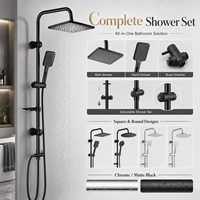 Système de douche complet moderne en acier inoxydable noir mat avec douchette pluie et douchette à main en laiton massif pour hôtels et villas