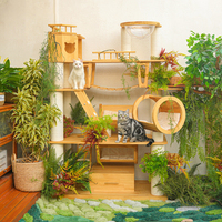 Grand arbre à chat de luxe de haute qualité à plusieurs niveaux en bois massif chat condo sol au plafond conception caractéristique durable