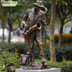 Vida tamanho ao ar livre parque jardim decoração bronze fundição jazz músico saxofone telefone estátua
