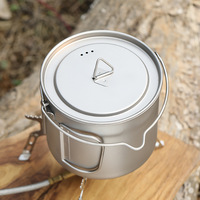 Ti Artisan 1100ml Camping Pot Pur Titane Léger Simple Paroi Pot Pliant Poignée Courte pour la Cuisine