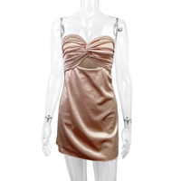 Robe moulante d'été pour femmes, couleur unie, sans bretelles, avec détail nœud et design froncé, sexy, pour soirées en boîte de nuit
