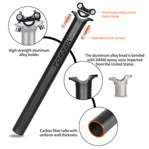 TOSEEK T700 - Tige de selle de vélo de route et VTT en fibre de carbone, diamètre 27,2/30,8/31,6 mm, longueur 350/400 mm, recul 0 mm, ultra légère 205-265 g - Product Image 4