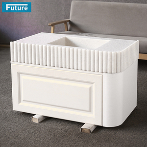 Luxury 100% Natural <b>Stone</b> White Krystal Marble Bathroom Vanity with Drawers and One Wash Basin Sink for Villa Apartment Hotel - Product Image 1