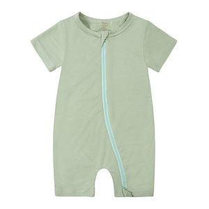 Vêtements pour bébés body en fibre de bambou pour bébés de 0 à 2 ans été unisexe nouveau style vêtements pour bébés de couleur unie avec revêtement des fesses - Product Image 6