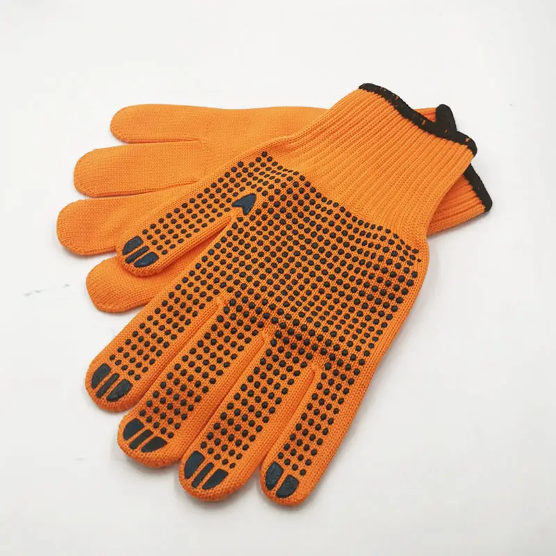 Cheap Orange Nylon PVC Dotted Working Garden Gloves Safety Anti-slip PVC Dotted Cotton Gloves On Stock