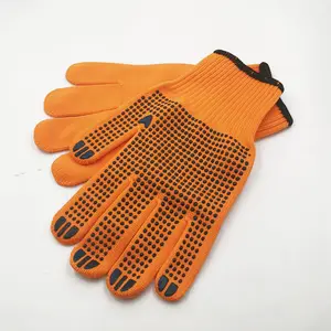 廉价橙色尼龙PVC点状工作花园手套安全防滑PVC点状棉手套现货