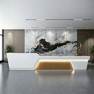 CR188 Customizable Curved Salon LED Base and Logo Cutout Reception Desk Modern MDF Wood Cashier Checkout Counter for Beauty - Product Image 6