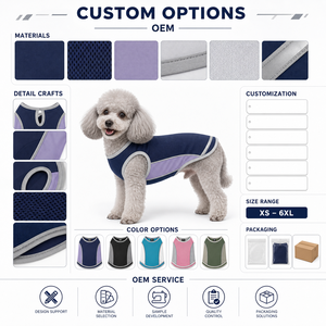 Chaleco refrescante sin mangas para perros, color morado marino con bloques de color, ropa de verano para mascotas, OEM, con orificio trasero de malla transpirable - Product Image 2