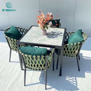 Sedia in Corda Intrecciata <span class=keywords><strong>Verde</strong></span> Serie Giardino con <span class=keywords><strong>Tavolo</strong></span> Rettangolare per Patio e Ristorante - Arredamento Moderno per Esterni di Hotel - Product Image 4