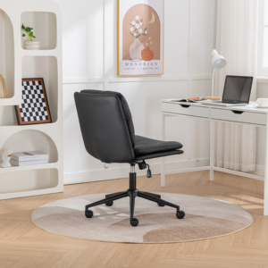 Chaise de <span class=keywords><strong>bureau</strong></span> pivotante moderne Bizerte en PU, réglable, avec dossier croisé, assise <span class=keywords><strong>large</strong></span>, pour <span class=keywords><strong>bureau</strong></span> à domicile et salon, chaise de coiffeuse, noire - Product Image 3