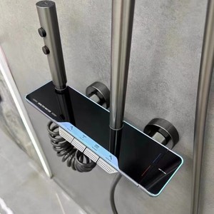 Set de Ducha Empotrado en Pared, Rectangular, Cromado, con Rociador de Masaje y Lluvia, 4 Velocidades, Botones Presurizados, Estante Grande - Product Image 1