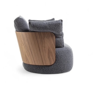 Canapé simple moderne pour salon, fauteuil en bois avec base pivotante en métal, chaise longue rembourrée en tissu - Product Image 5