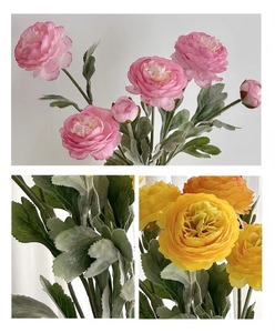 <span class=keywords><strong>Fleur</strong></span> artificielle en soie de haute qualité, 3 têtes de renoncule, pivoine décorative pour la maison, mariage, fête, rose poussiéreux - Product Image 5