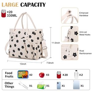 4 Layers Insulated <b>Lunch</b> Tote <b>Bag</b> Floral Print Large Capacity Waterproof Cooler <b>Bag</b> <b>for</b> <b>Women</b> Picnic Work - Product Image 2