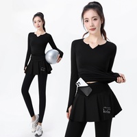 Setelan Olahraga Bulu Tangkis Wanita Bermotif Musim Panas Gugur Dingin Baru Lengan Panjang Ramping Stylish Rok Tenis Cepat Kering Bernapas
