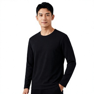 เสื้อยืดคอกลมแขนยาวผู้ชาย T Plus สีดำล้วน ผ้าฝ้ายเจอร์ซีย์ ระบายอากาศได้ดี แบบลำลอง - Product Image 1