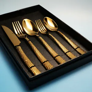 刀餐叉餐勺茶叉茶勺五件套金餐具套装不锈钢餐具套装
