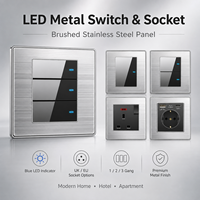 Applique murale LED industrielle avec interrupteur universel, panneau en acier inoxydable, prise de charge rapide USB Type-C 18W EU/UK, 4 modules 1/2 voie