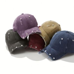 Style rétro hip-hop avec rivets et bords effilochés, ajustement unisexe (55-60 cm), mode vintage pour la rue, le shopping et les activités de plein air - Product Image 1