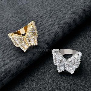 925 Sterling <b>Silver</b> Butterfly <b>Ring</b> Gold Plated Classic Prong Setting <b>Adjustable</b> CZ Diamond Hip Hop Style Statement <b>Ring</b> Elegant - Product Image 5