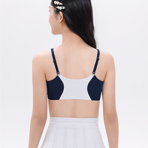 ODM 얇고 가벼운 하이 스판덱스 와이어프리 10대 소녀용 스포츠 브라 컬러 블록 충격방지 푸쉬업 통기성 심리스 U-백 - Product Image 2
