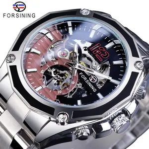 Forsining Open Work Stainless Steel Military Mens Mechanical Sport Automatic Wrist Watches Top Brand Luxury