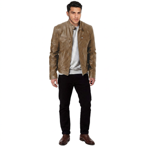 Blouson Bomber Homme Finer Threads en Cuir Véritable Coupe Slim Col Montant Fermeture Éclair Asymétrique Style Motard Respirant Style Vintage - Product Image 1