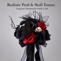 Bouquet de mariée artificiel gothique pour Halloween avec roses en satin noir et décorations en strass, idéal pour mariage, cosplay, fête, photo, fleur artificielle
