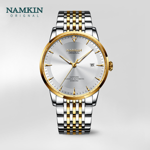 NAMIKIN Men's Automatic Mechanical <b>Watch</b> Stainless Steel Band Gold Silver Dial 38mm Round <b>Case</b> Sapphire Crystal Analog Display - Product Image 2
