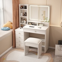 Coiffeuse Moderne Tendance avec Panneaux, Meuble de Rangement Multifonctionnel, Table de Maquillage pour Usage Domestique avec Grand Miroir, Chambre Parentale, Vente en Gros