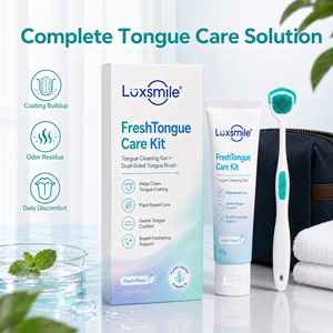 Luxsmile Oem เจลทำความสะอาดลิ้น <span class=keywords><strong>2</strong></span> in 1 ลดกลิ่นปาก ด้ามจับตามหลักสรีรศาสตร์ แปรงขูดทำความสะอาดลิ้นแบบสองด้าน - Product Image 2