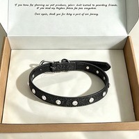 Collier pour chien personnalisé OEM, design tendance avec cristaux et strass, noir brillant, finition argentée, collier réglable