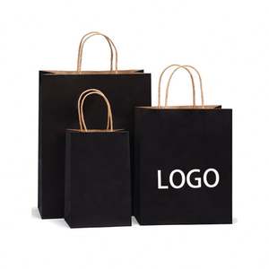Black Recyclable <b>Biodegradable</b> Durable Kraft <b>Paper</b> Bag with Custom Logo and Gift Packaging - Product Image 1