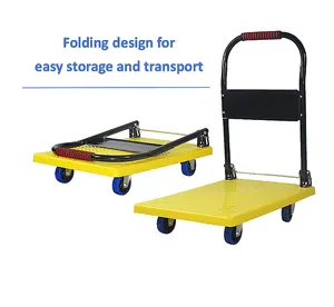 Carro utilitario rodante de plástico móvil de 300kg plegable amarillo para exteriores de un solo nivel con ruedas de alta capacidad para muebles