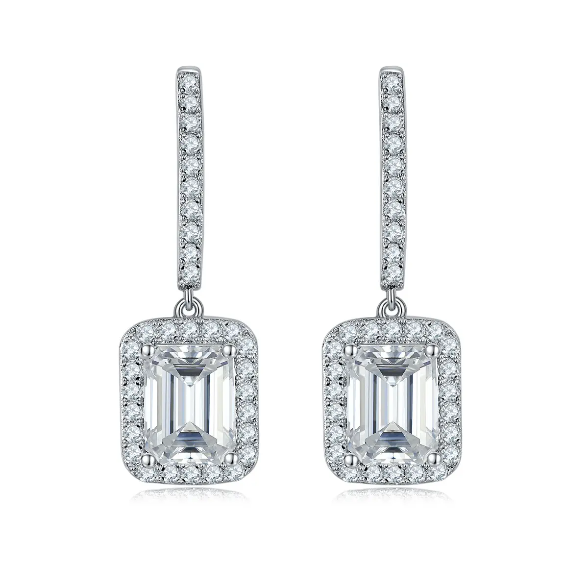Factory Price Diamonds Loose Moissanite Emeral Cut 8x6mm 2CT 925 Silver White Moissanite Hoop Earrings